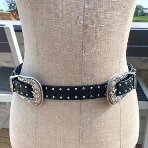 Topshop Black Faux Leather Stud Double Buckle Western Belt New